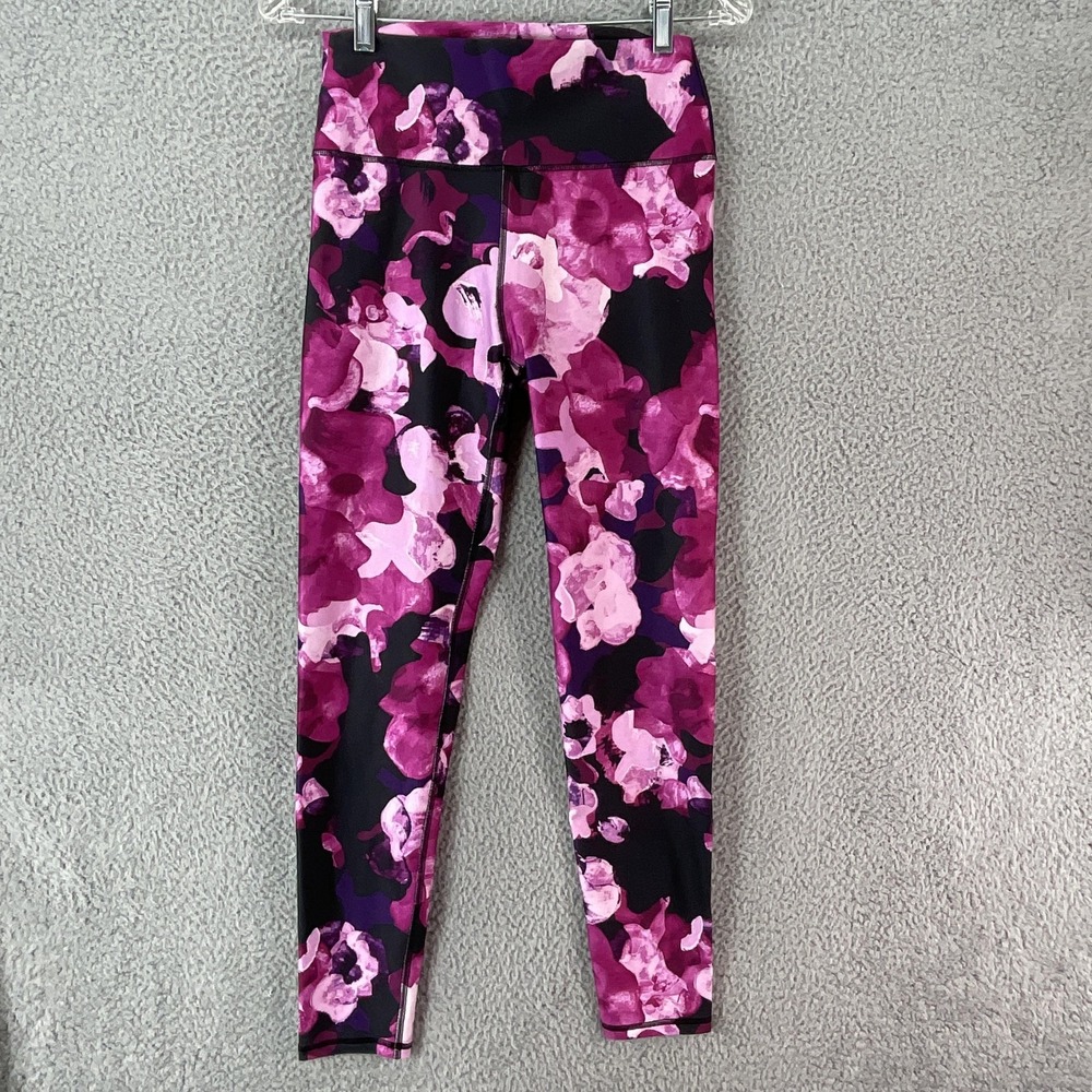 Fabletics Leggings Womens M Pink Floral Ankle Elastic Waist Pockets Yoga Pants